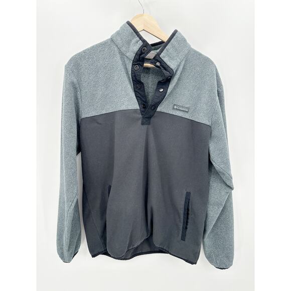 Columbia Pullover Men MEDIUM Grey Black Fleece Quarter Snap Long Sleeve - Picture 1 of 9